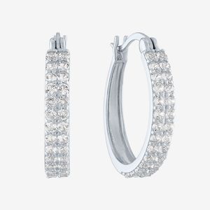 Brand New White Genuine Sapphires Sterling Silver Double Band Hoop Earrings